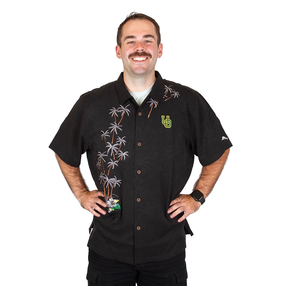 Interlocking UO, Tommy Bahama, Black, Button Up/Button Down, Silk, Men, Embroidered, Palm Trees, Shirt, 924504
